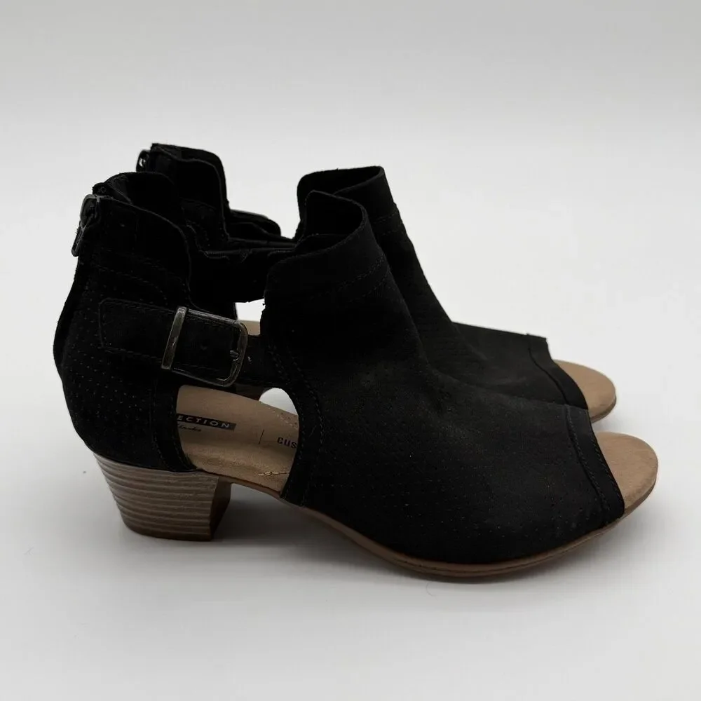 Clarks Valarie Kimble‎ Black Suede Open Toe Bootie size 8.5